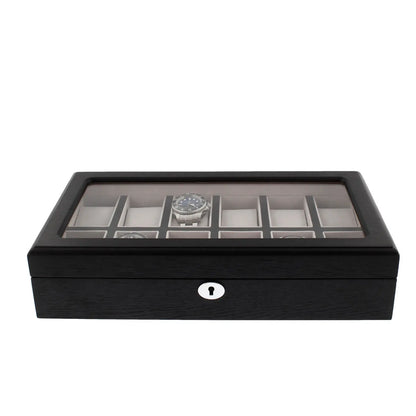 12 Watch Box Premium Black Oak Veneer Perfect for Luxury Watches