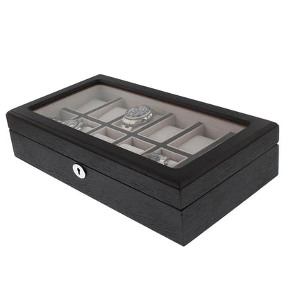 12 Watch Box Premium Black Oak Veneer Perfect for Luxury Watches