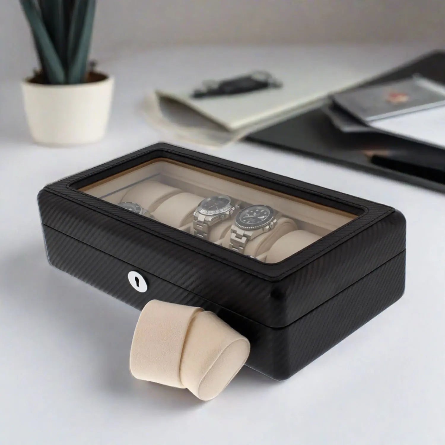 12 Watch Box in Carbon Fibre Printed Leather Premium Quality