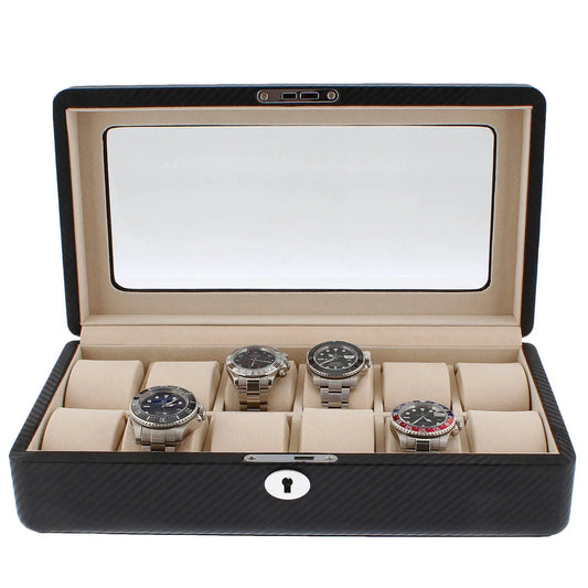 12 Watch Box in Carbon Fibre Printed Leather Premium Quality