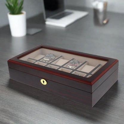 12 Watch Box in Premium Cherry Wood Satin Finished by Tempus