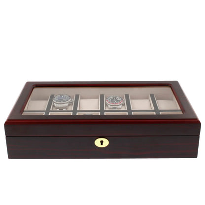 12 Watch Box in Premium Cherry Wood Satin Finished by Tempus