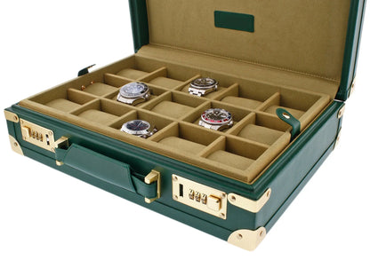 15 Watch BriefCase Travel or Storage in Green Leather Finish by Tempus