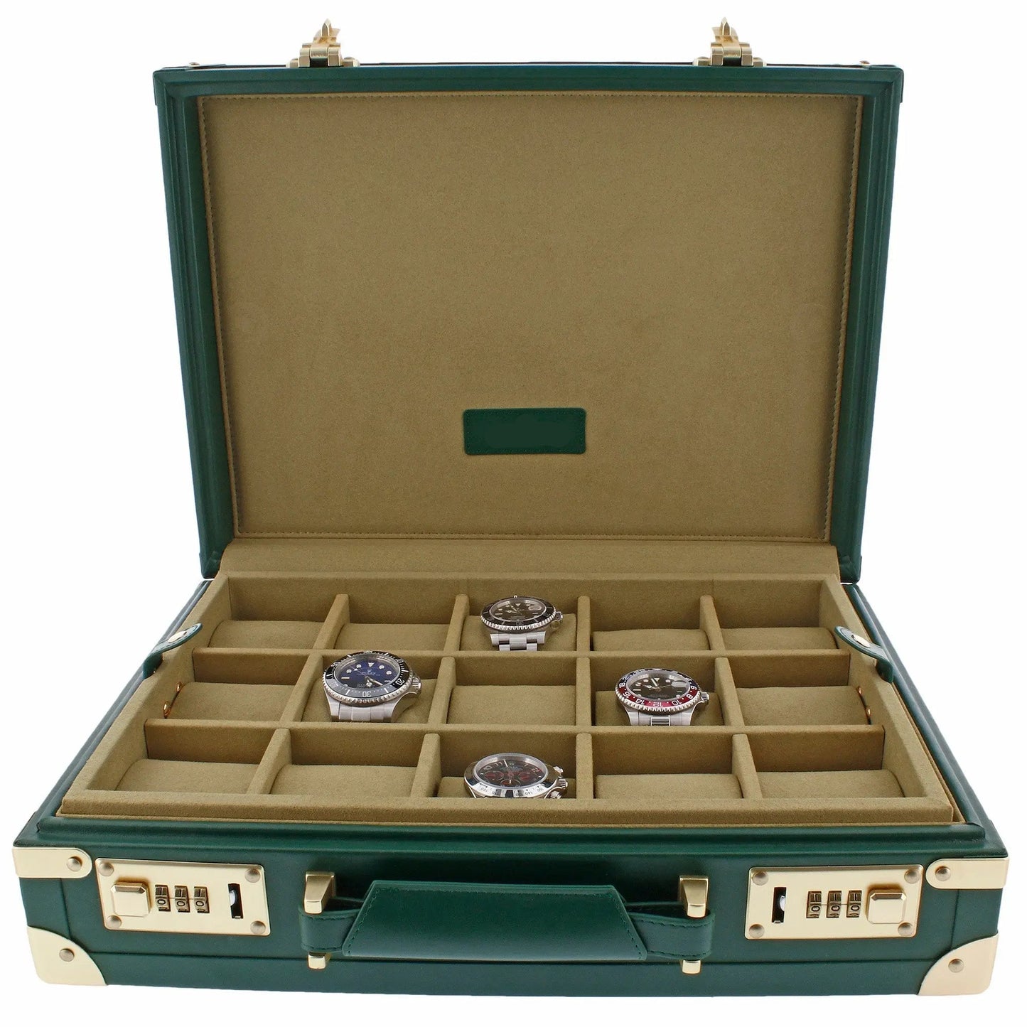 15 Watch BriefCase Travel or Storage in Green Leather Finish by Tempus