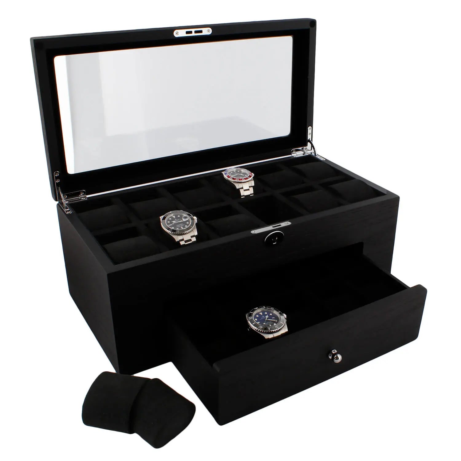 22 Watch Box Premium Qualitry Black Oak Veneer with Drawer by Tempus Luxury