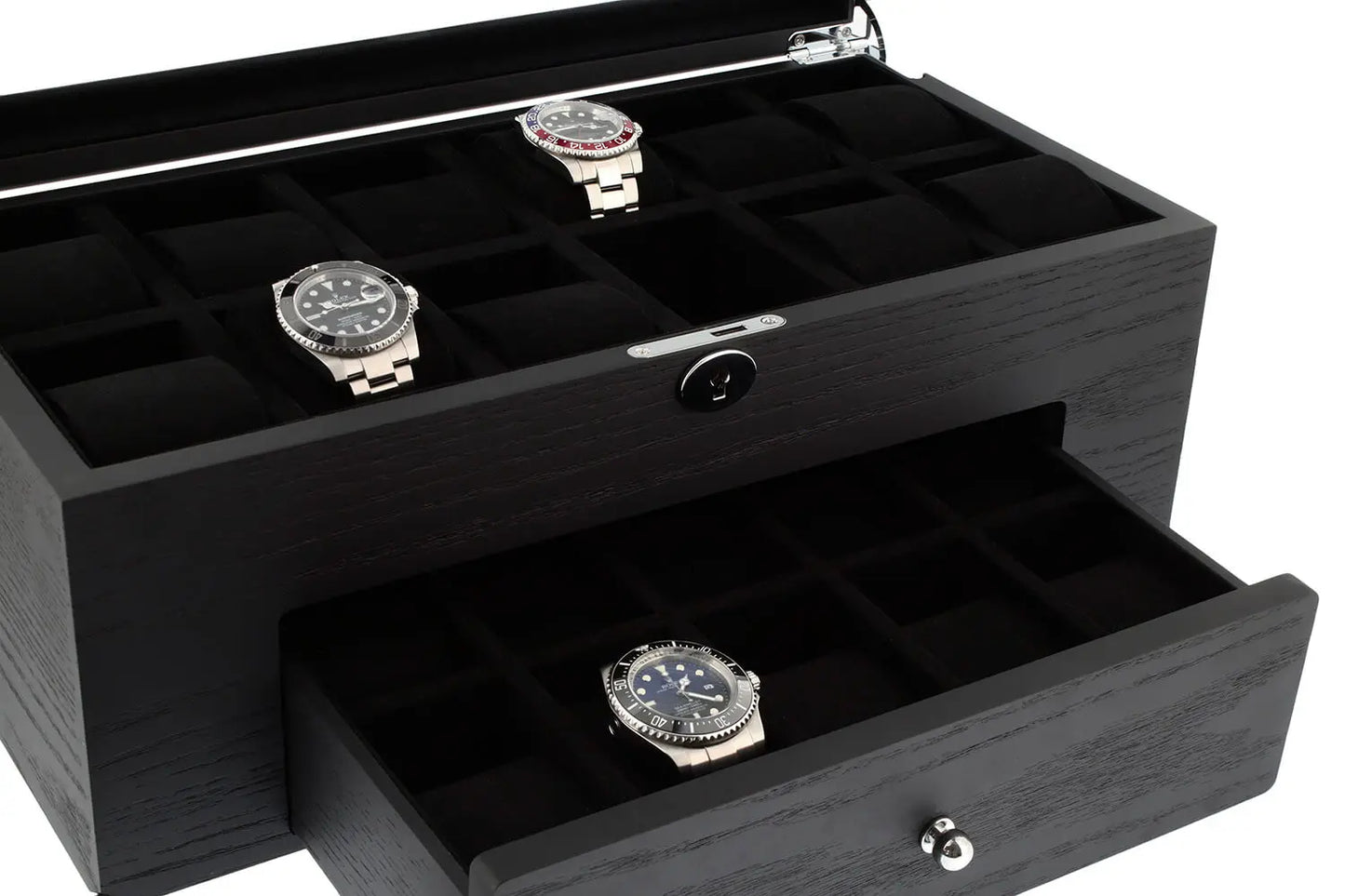 22 Watch Box Premium Qualitry Black Oak Veneer with Drawer by Tempus Luxury