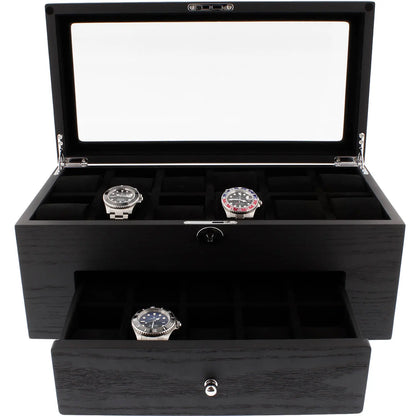 22 Watch Box Premium Qualitry Black Oak Veneer with Drawer by Tempus Luxury