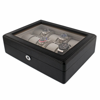 Carbon Fibre Leather Watch Box Premium Quality 18 Watches by Tempus