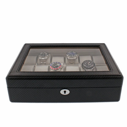 Carbon Fibre Leather Watch Box Premium Quality 18 Watches by Tempus