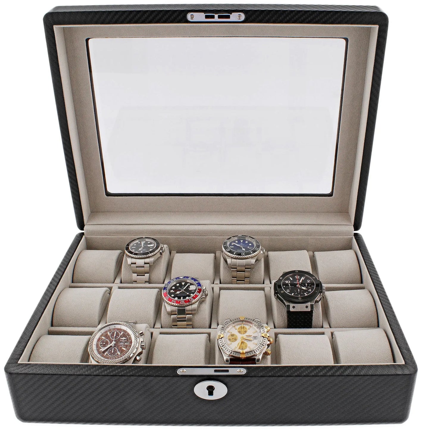 Carbon Fibre Leather Watch Box Premium Quality 18 Watches by Tempus