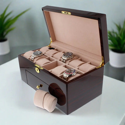 Premium 20 Watch Box in Cherry Wood Piano Gloss Finish with Luxury Lining