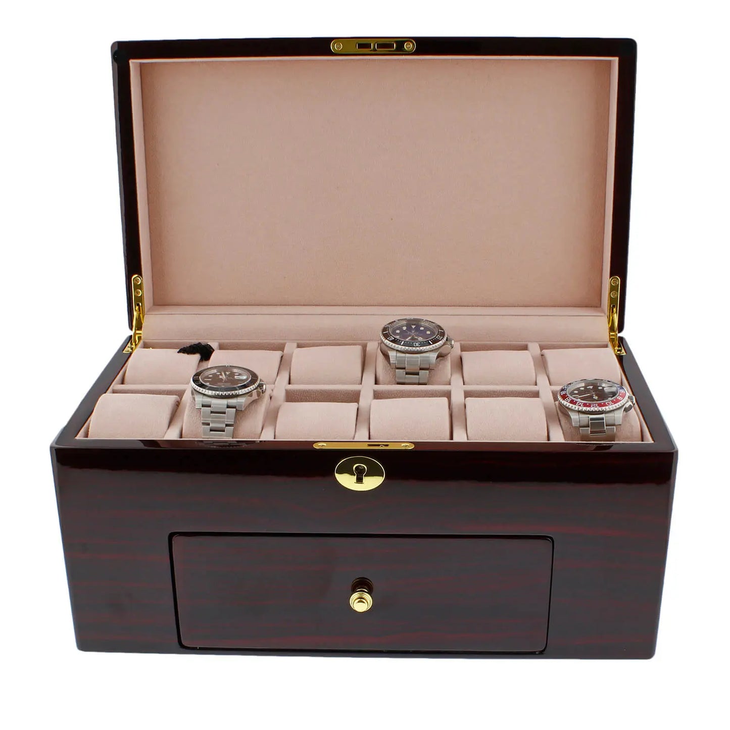 Premium 20 Watch Box in Cherry Wood Piano Gloss Finish with Luxury Lining