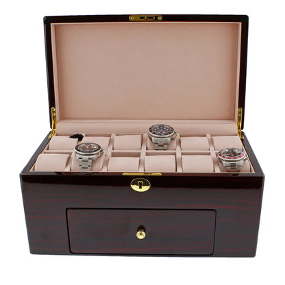 Premium 20 Watch Box in Cherry Wood Piano Gloss Finish with Luxury Lining