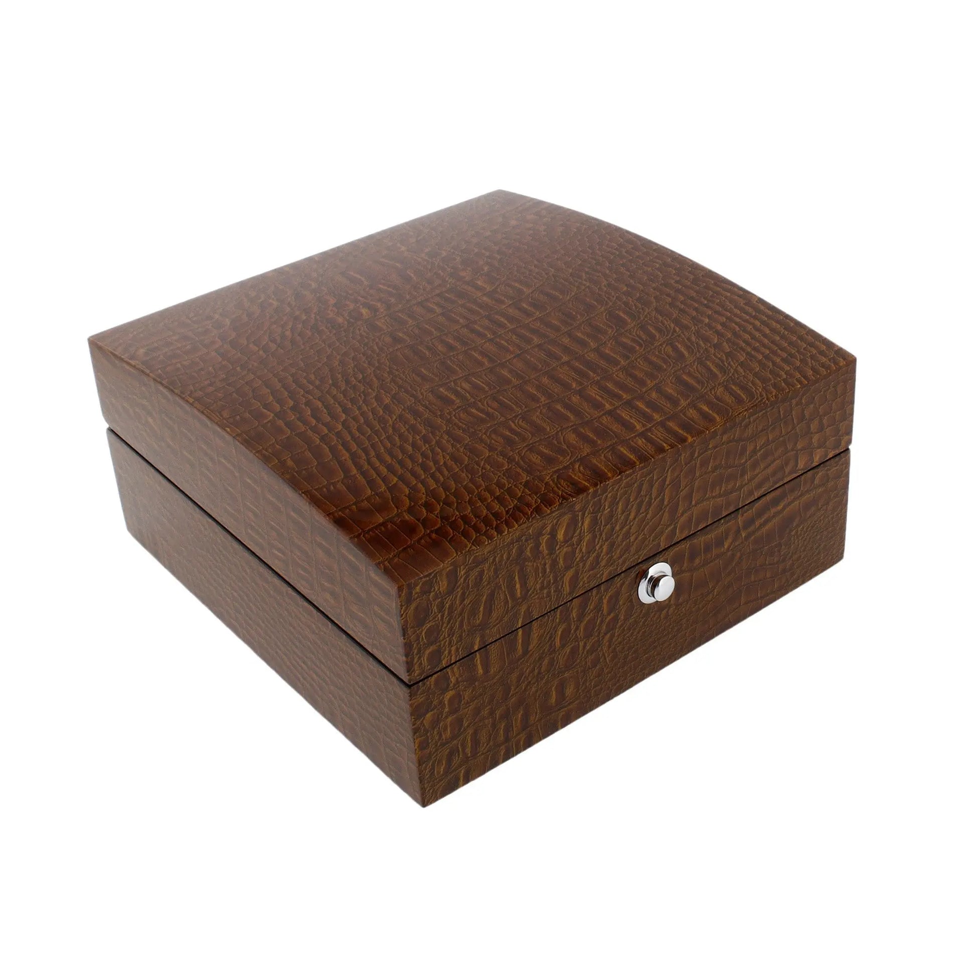 Premium 6 Watch Box in Brown High Gloss Lacquered Crocodile Print Finish