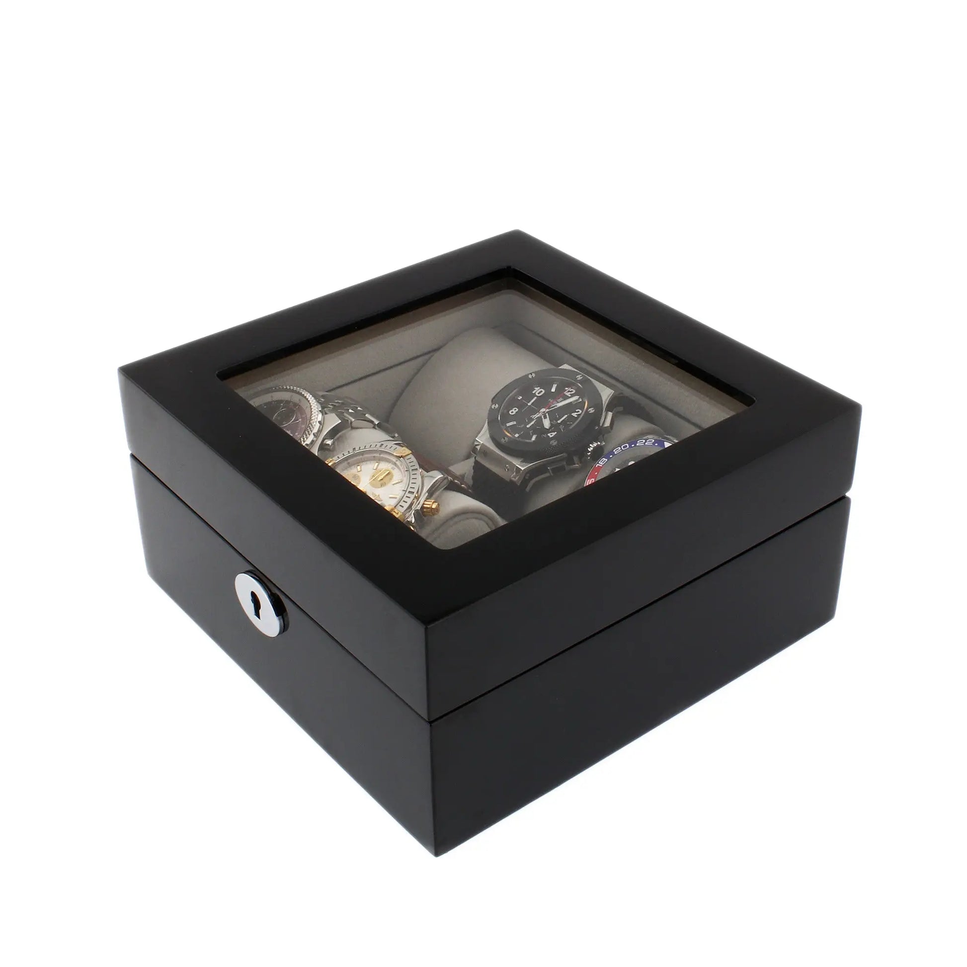 Premium 6 Watch Box in Piano Black Gloss Finish with Grey Luxury Lining