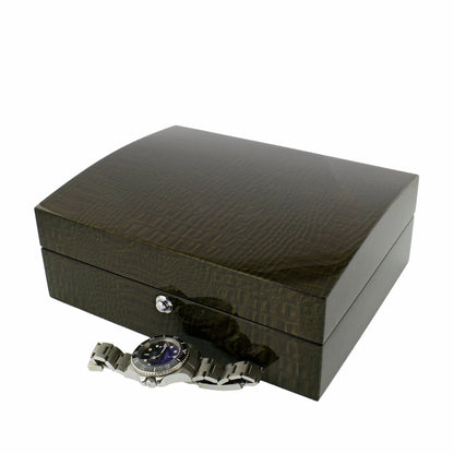 Premium 8 Watch Box in Green High Gloss Lacquered Crocodile Print Finish