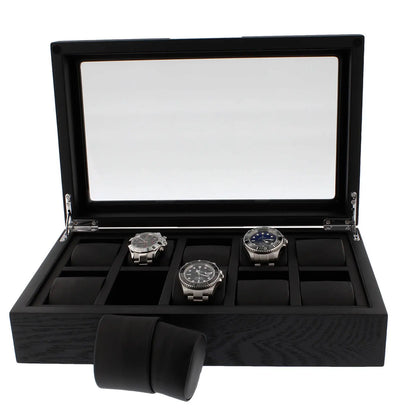 Premium Black Oak Veneer 10 Watch Box by Tempus Luxury