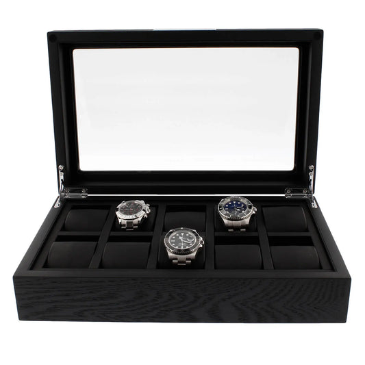 Premium Black Oak Veneer 10 Watch Box by Tempus Luxury