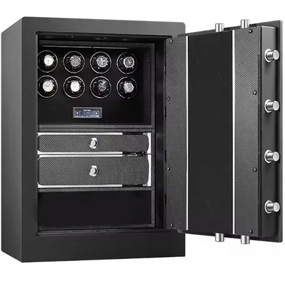 Watch Winder Safe for 8 Watches Insurance Rated with Extra Storage by Tempus