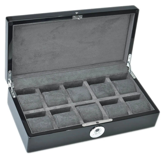 Tempus 10 Watch Box in Black Piano Finish with Bio Metric Lock