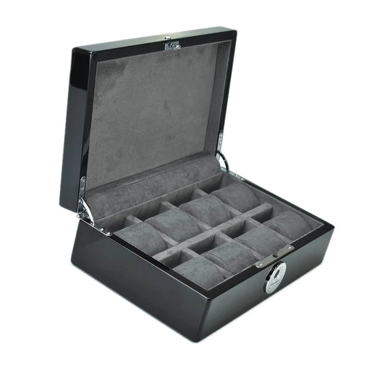 Tempus 8 Watch Box in Black Piano Finish with Bio Metric Lock