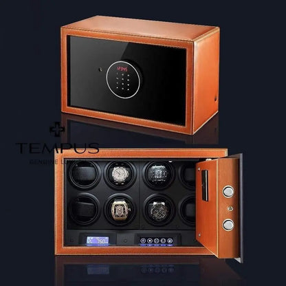 Tempus 8 Watch Winder Safe Black Leather finish with FingerPrint Entry