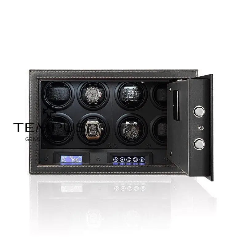 Tempus 8 Watch Winder Safe Black Leather finish with FingerPrint Entry