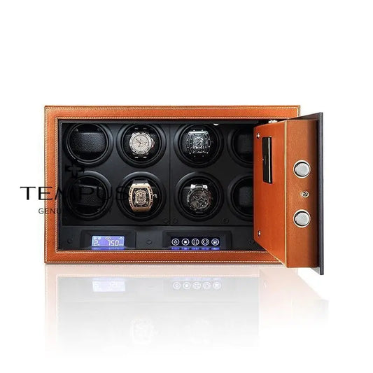 Tempus 8 Watch Winder Safe Brown Leather finish with FingerPrint Entry